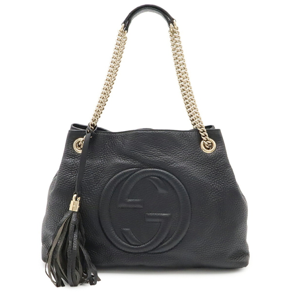 GUCCI Soho Interlocking G Chain Bag Shoulder Tote Tassel Charm Leather Black ...